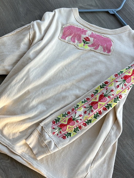 We The Free Tops - We The Free Cream Long-Sleeve Top with Pink Floral Embroidery